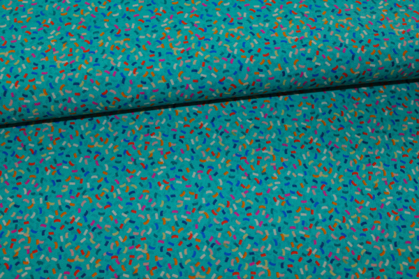 Designerbaumwollstoff Carnival on turquoise (10 cm)